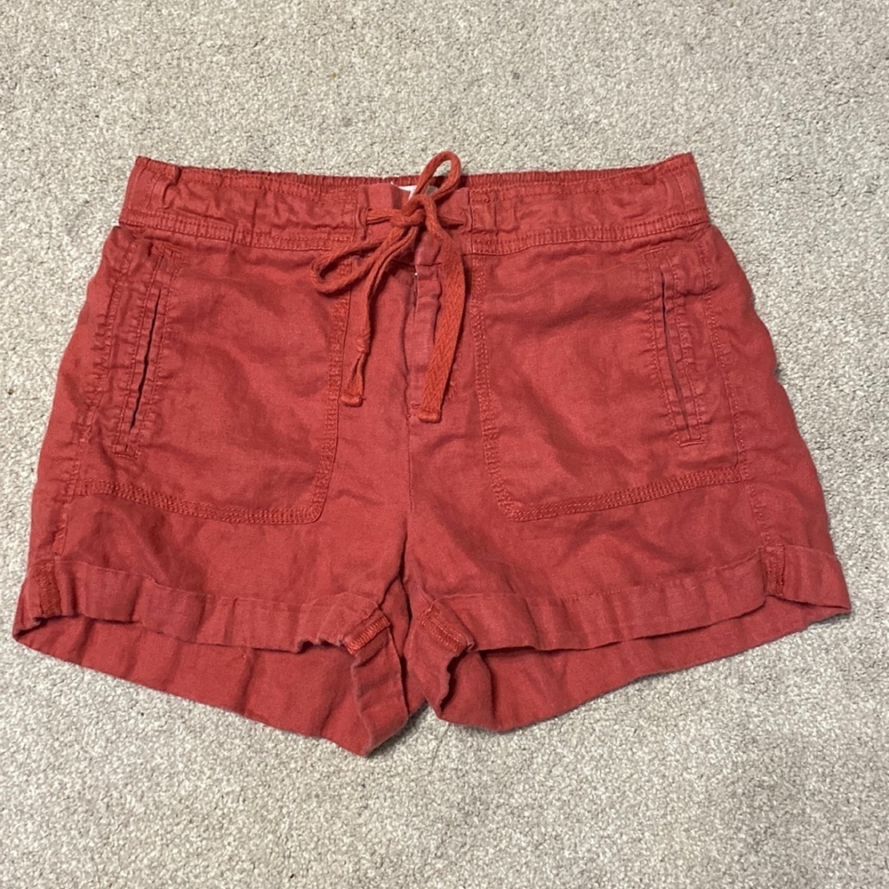 Lou & Grey Rust Red Drawstring Linen-Blend Shorts